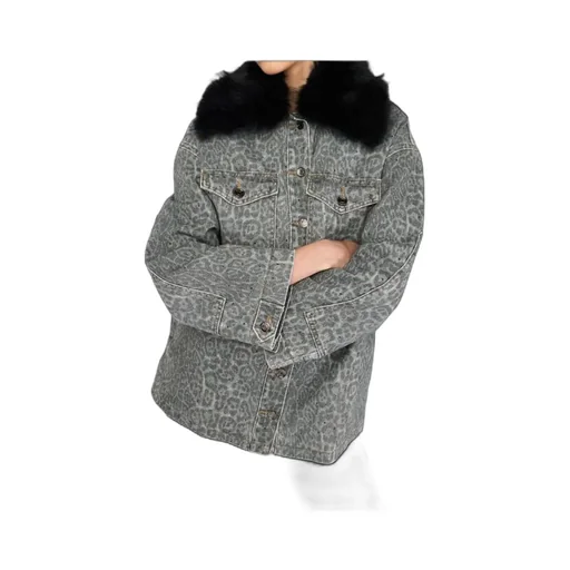 Liu Jo Leopard Printed Faux Fur-Collar Jacket