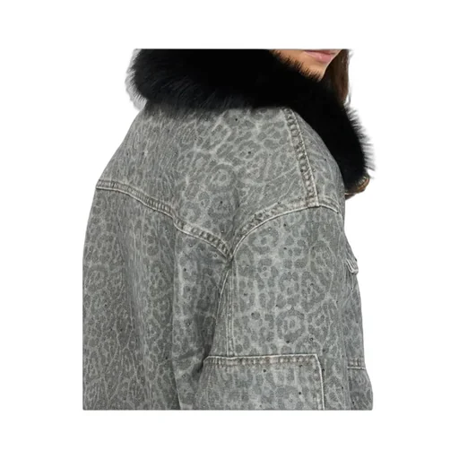 Liu Jo Leopard Printed Faux Fur-Collar Jacket