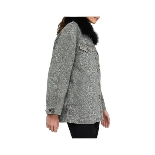 Liu Jo Leopard Printed Faux Fur-Collar Jacket