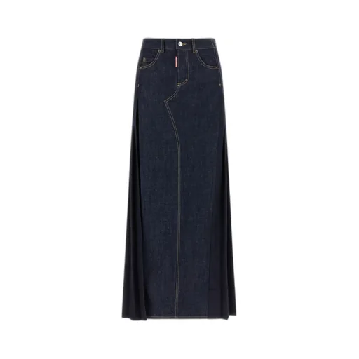 Denim-Insert Pleated Skirt