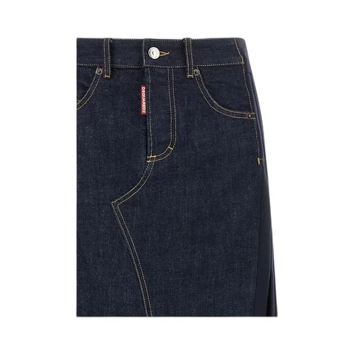 Denim-Insert Pleated Skirt