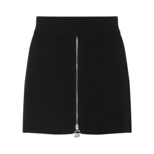 Ribbed Zip-Front Mini Skirt