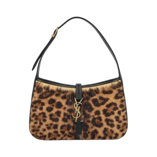 Saint Laurent Leopard Patterned Logo Plaque Tote Bag
