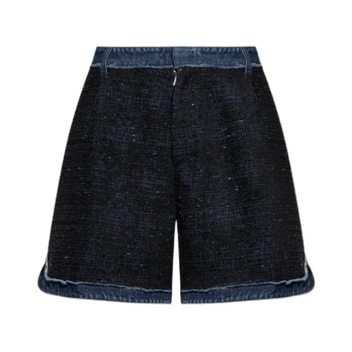 Denim-Trimmed Tweed Shorts