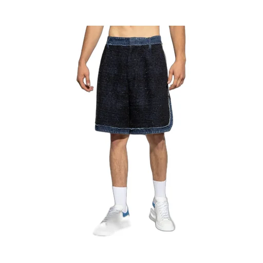 Denim-Trimmed Tweed Shorts