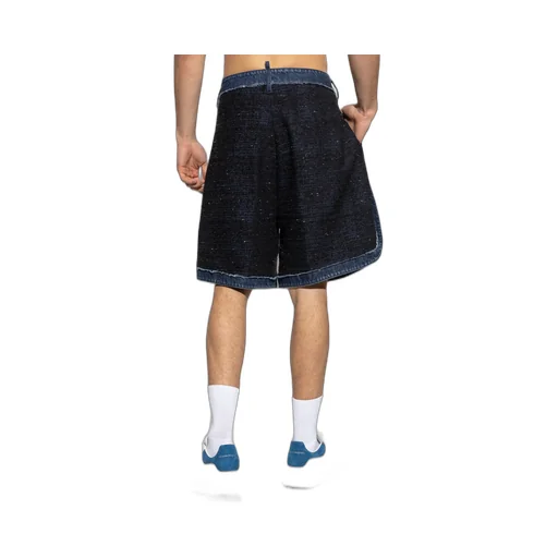 Denim-Trimmed Tweed Shorts