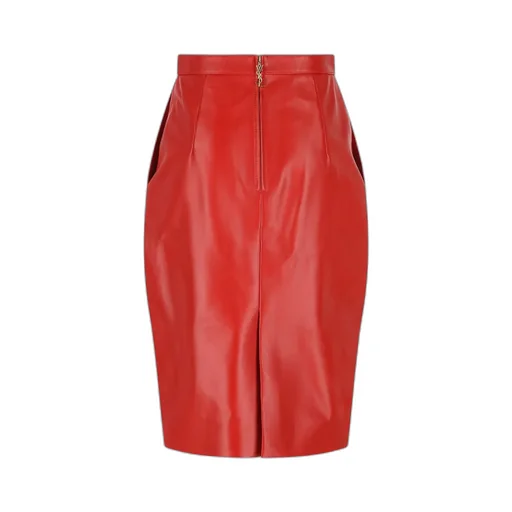 Saint Laurent Logo Plaque Back Slit Skirt