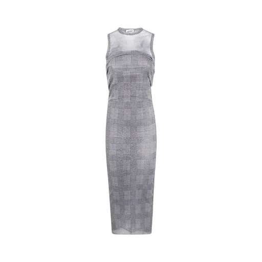 Mesh-Panelled Check Maxi Dress