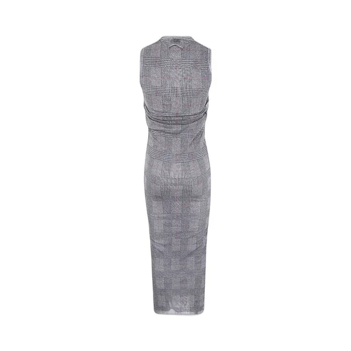 Mesh-Panelled Check Maxi Dress