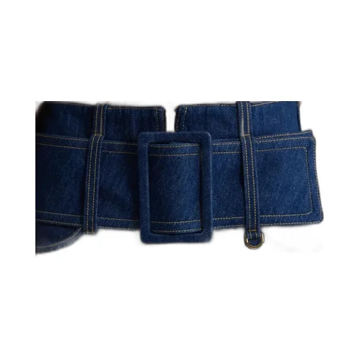 Zip-Front Belted Denim Skirt