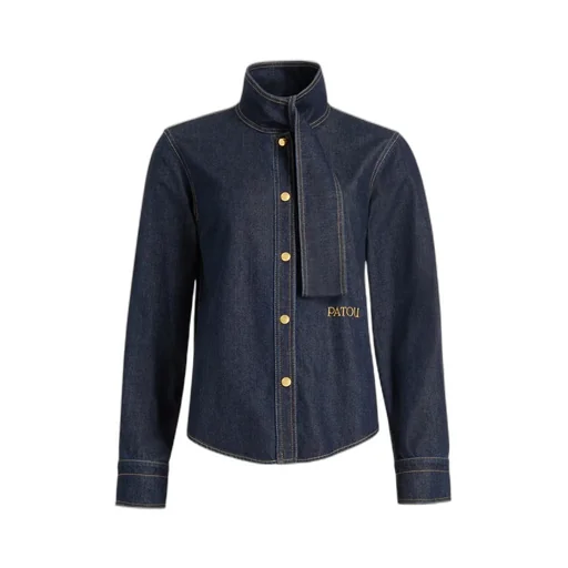 Scarf-Collar Denim Shirt