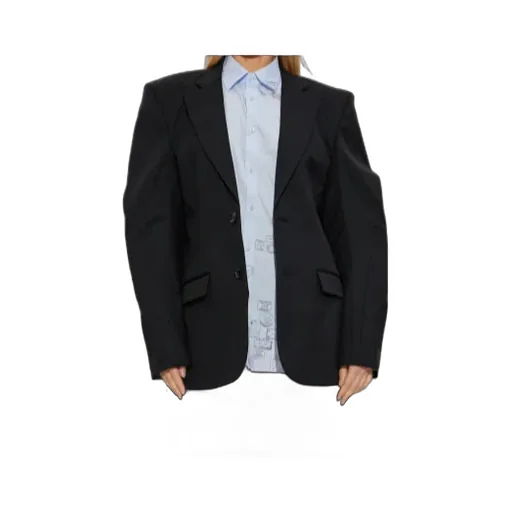 Padded-Shoulder Wool Blazer