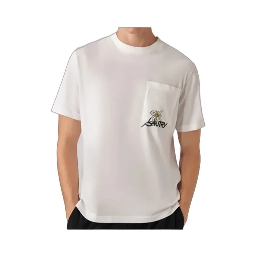 Flower-Embroidered Pocket T-Shirt