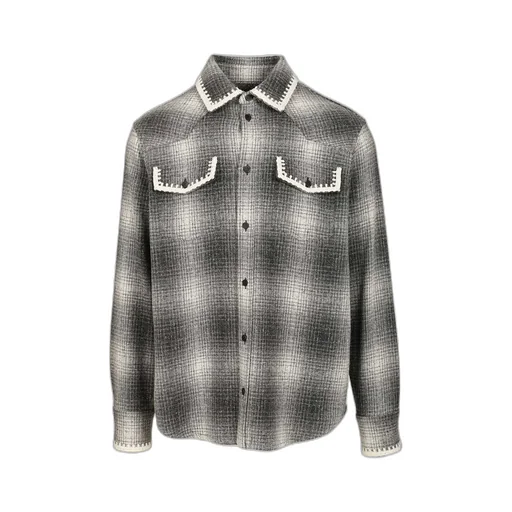 Checked Crochet-Trimmed Shirt Jacket