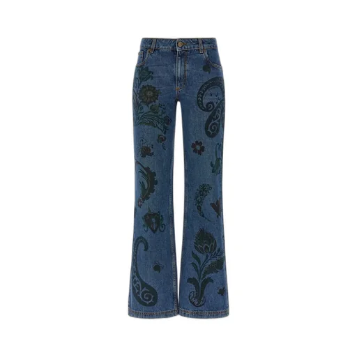 Flared Jeans With Flower And Bee Print