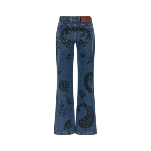Flared Jeans With Flower And Bee Print