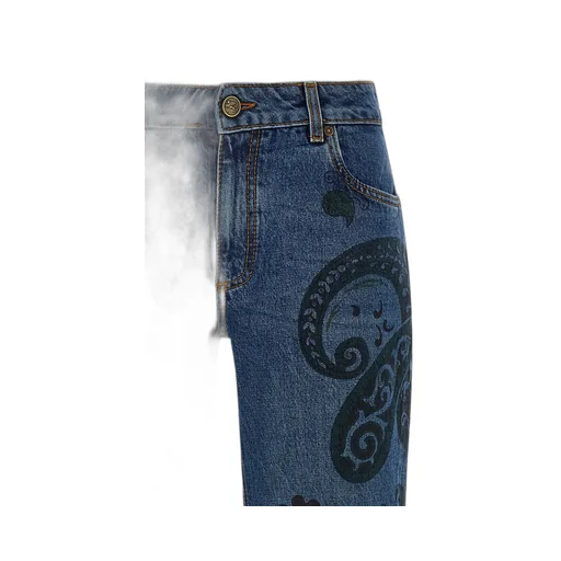 Flared Jeans With Flower And Bee Print