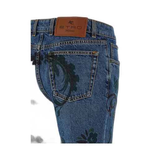 Flared Jeans With Flower And Bee Print
