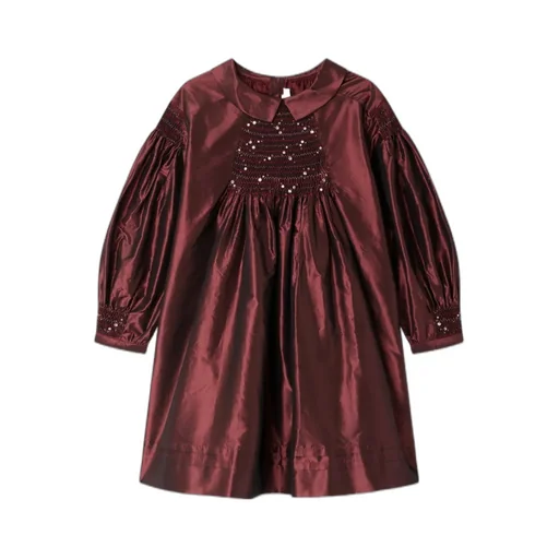 Jeanne Ruffled Embroidered Silk Dress
