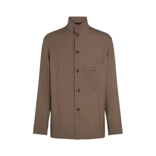 Dark Taupe Silk And Wool Overshirt