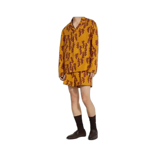 Ochre And Brick Red Oasi Lino Shorts