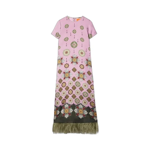 Swing Feather-Trimmed Maxi Dress
