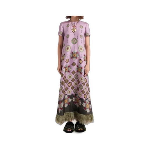Swing Feather-Trimmed Maxi Dress