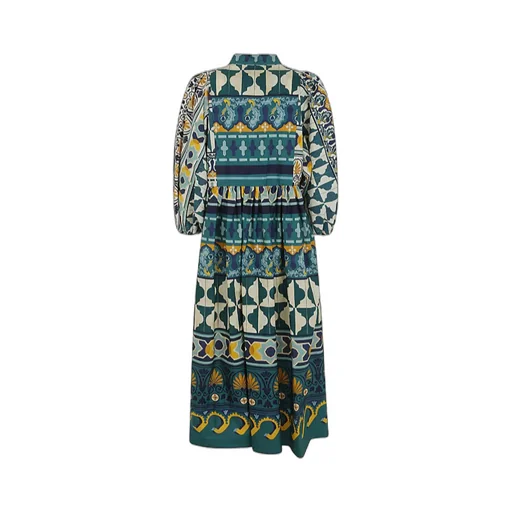 La Doublej Portofino Geometric Printed Midi Poplin Dress