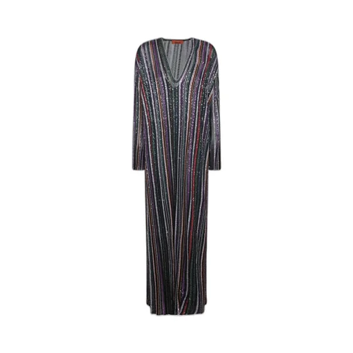 Missoni V-Neck Herringbone Stripe Knit Long Dress