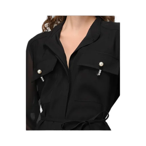 Faux-Pearl Embellished Shirt Dress