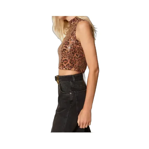 Leopard-Print Sequin-Embellished Top