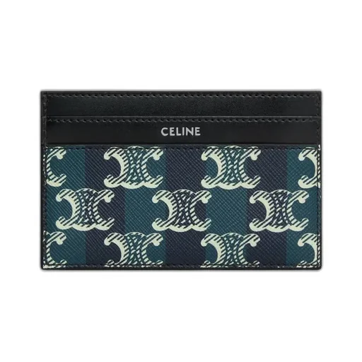 Medium Card Holder In Striped Triomphe Canvas And Calfskin