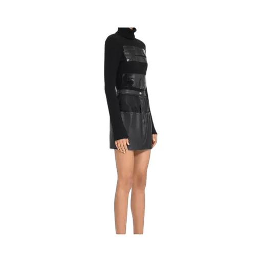 Leather Panelled Mini Straight Skirt