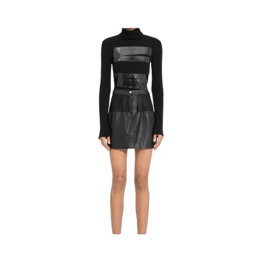 Leather Panelled Mini Straight Skirt