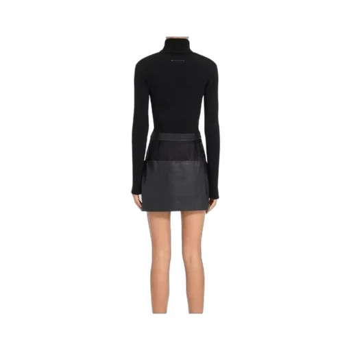 Leather Panelled Mini Straight Skirt