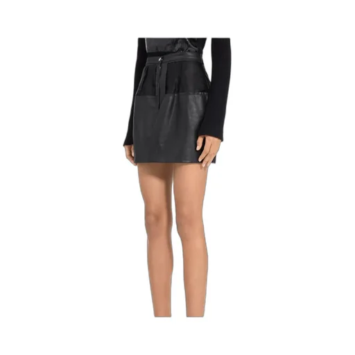 Leather Panelled Mini Straight Skirt