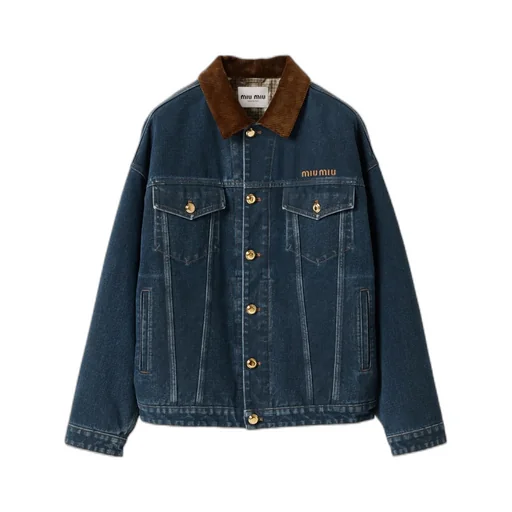 Flocked Denim And Velvet Blouson Jacket