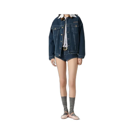 Flocked Denim And Velvet Blouson Jacket