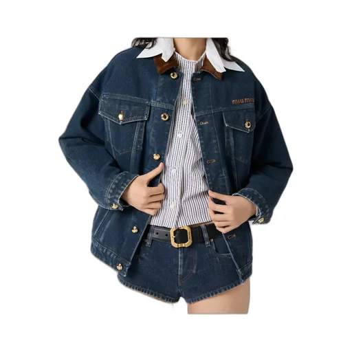 Flocked Denim And Velvet Blouson Jacket