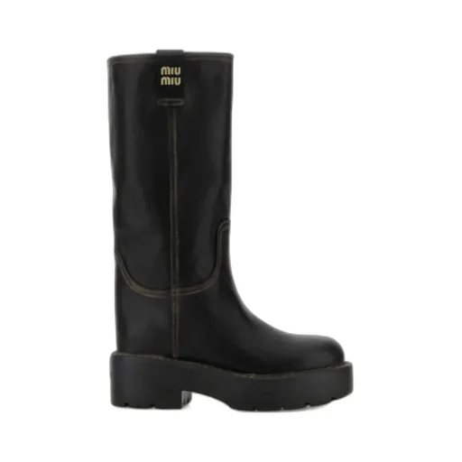 Round-Toe Mid-Calf Boots