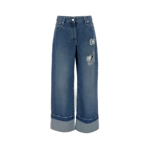 Distressed Folded-Cuff Denim Jeans