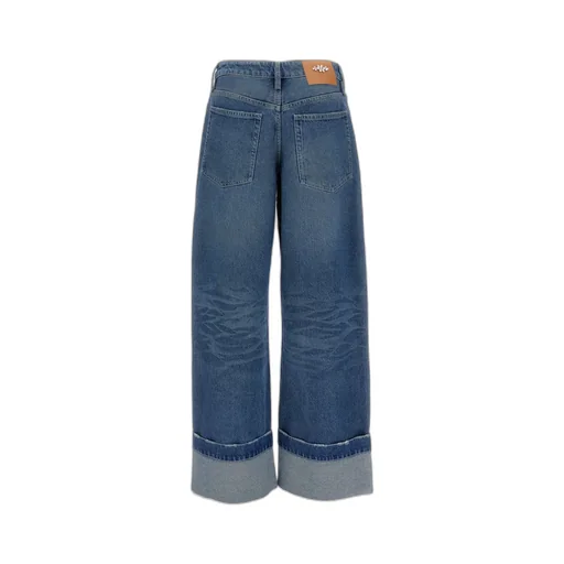 Distressed Folded-Cuff Denim Jeans