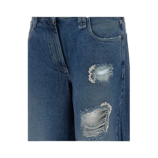 Distressed Folded-Cuff Denim Jeans