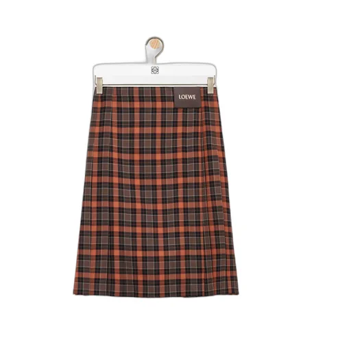 Pleated Plaid-Pattern Midi Skirt
