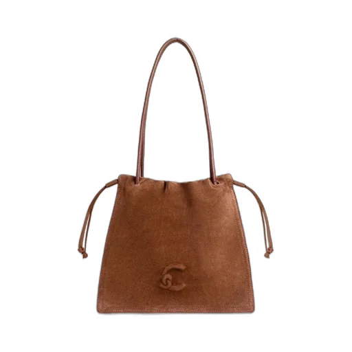 Embossed-Logo Suede Shoulder Bag