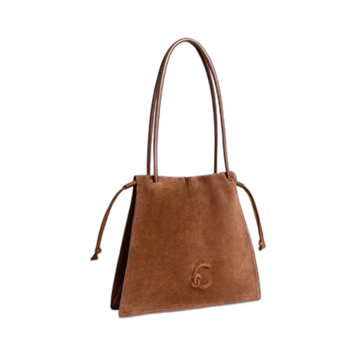 Embossed-Logo Suede Shoulder Bag