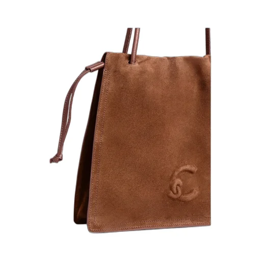 Embossed-Logo Suede Shoulder Bag
