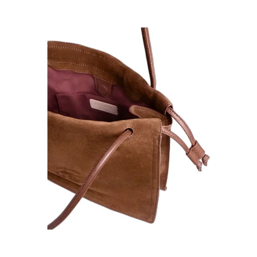 Embossed-Logo Suede Shoulder Bag