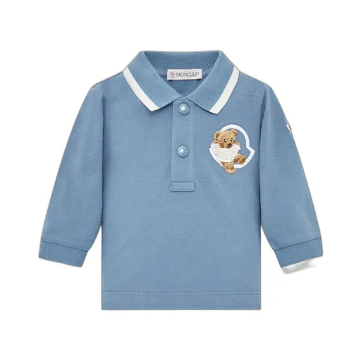 Embroidered Teddy Bear Long Sleeve Polo Shirt