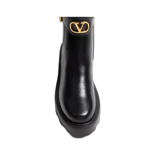 Valentino Logo Plaque Buckle Detailed Ankle Boots